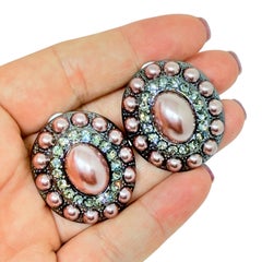Vintage silver tone glass stones designer clip on earrings
