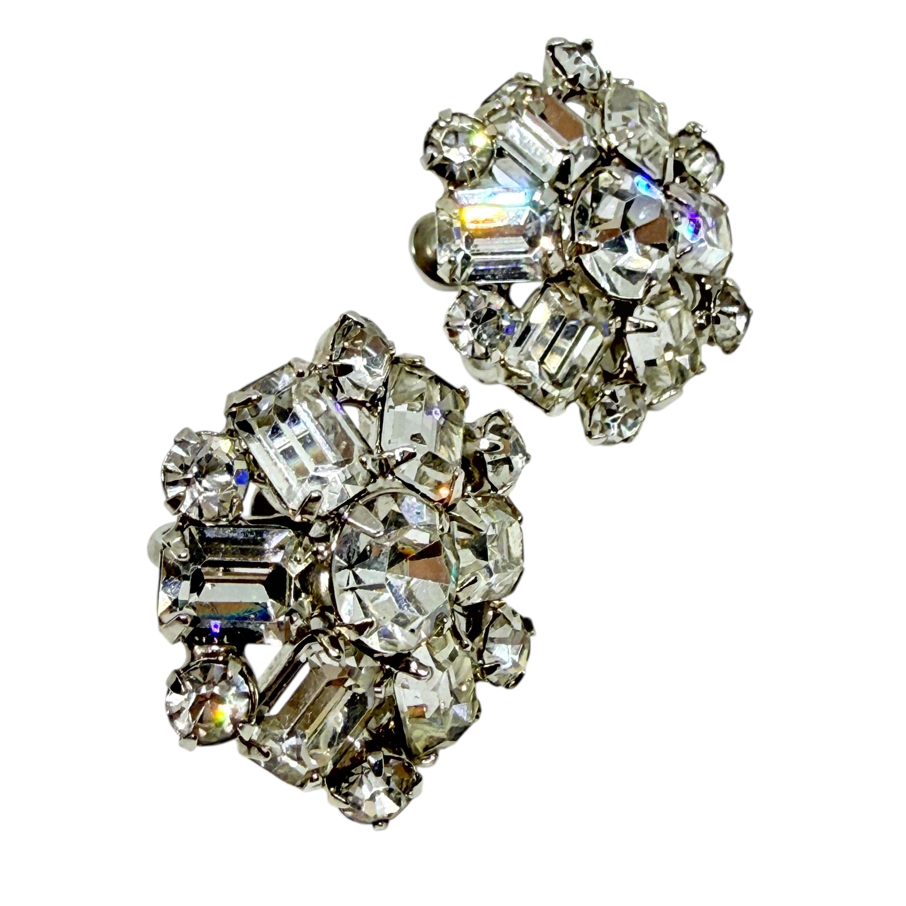 Vintage Silber Ton Glas Steine Designer Schraube zurück Ohrringe für Damen oder Herren im Angebot