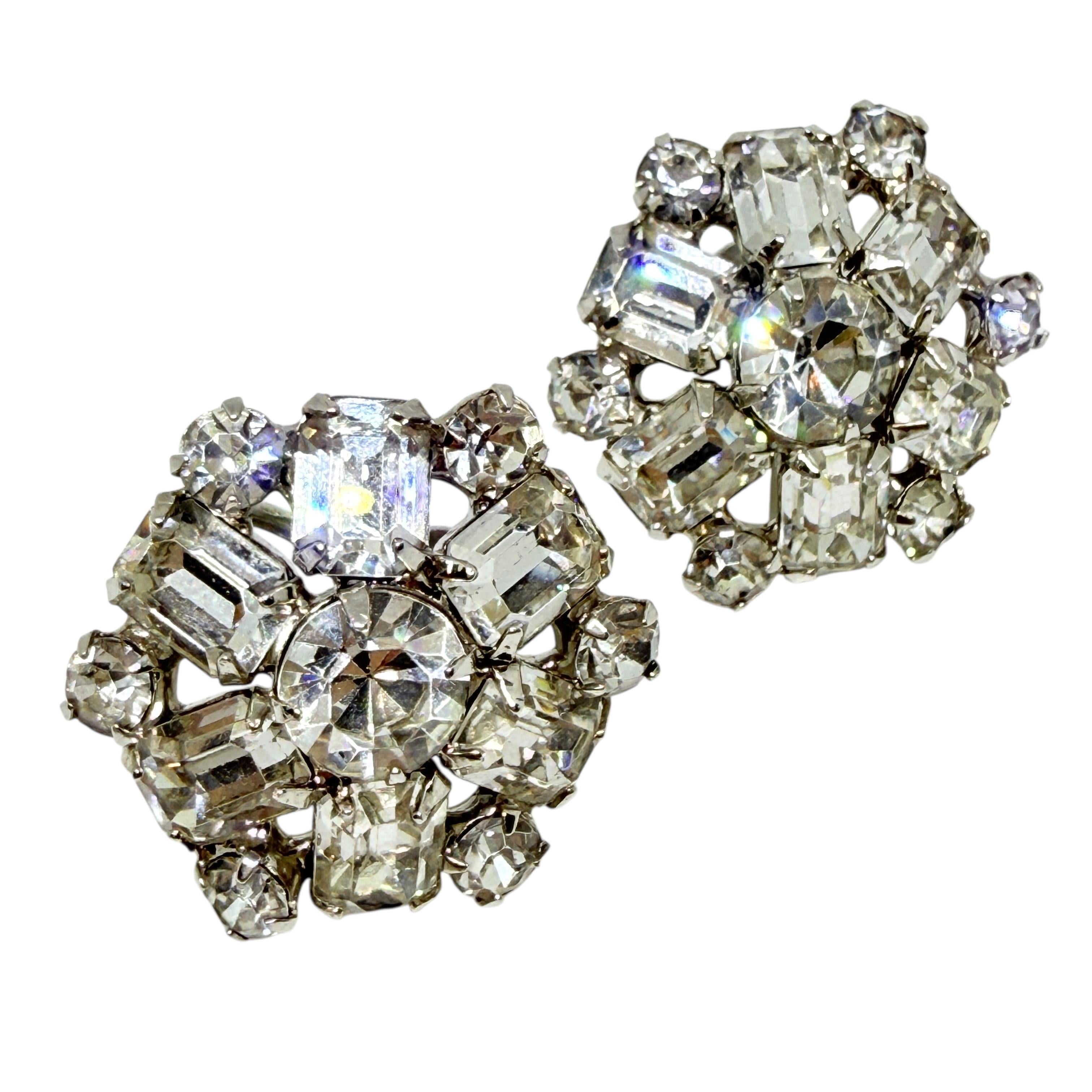 Vintage Silber Ton Glas Steine Designer Schraube zurück Ohrringe im Angebot 1