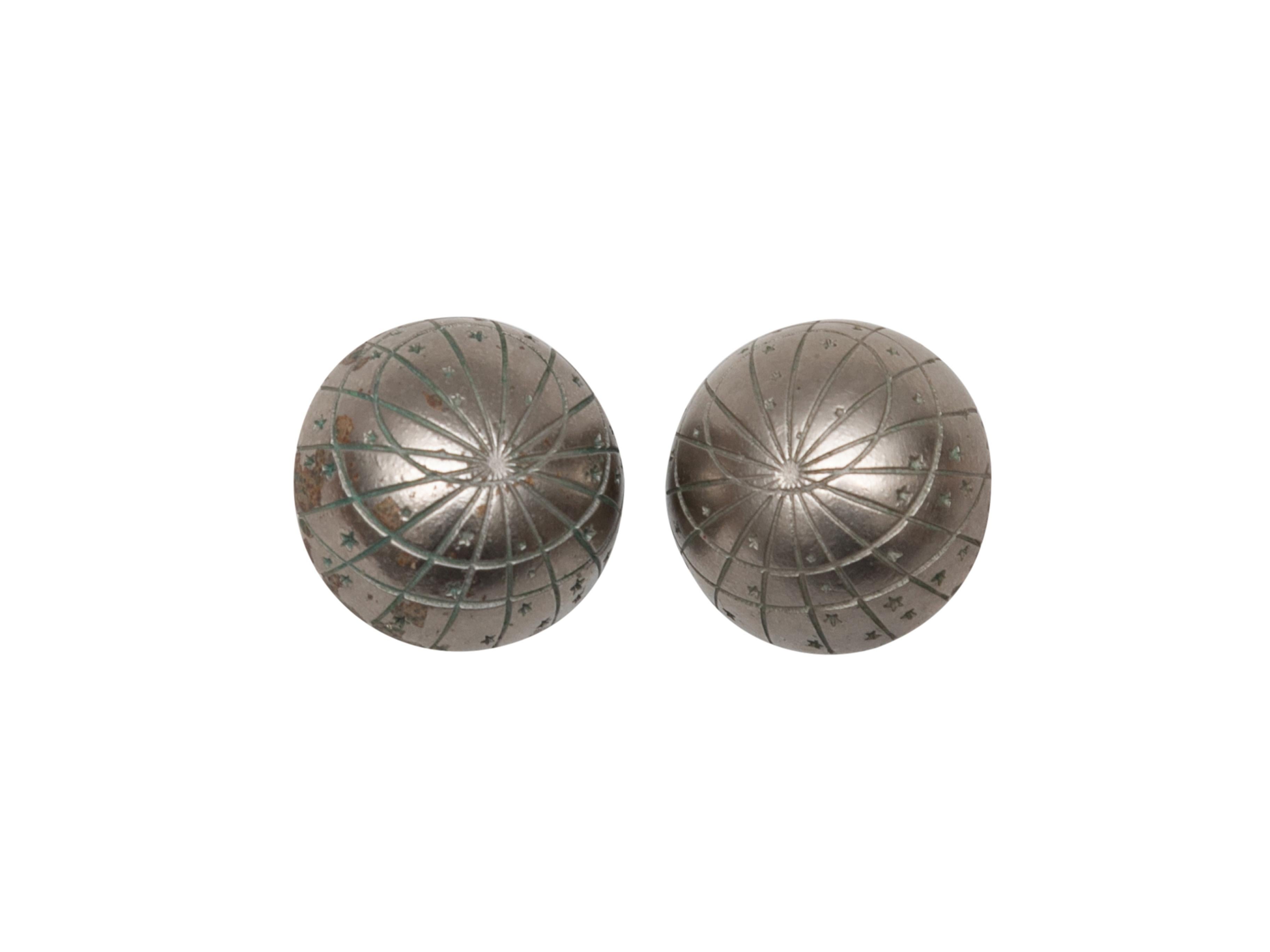 Silver-tone metal zodiac globe clip-on earrings by Hermes. 1.5