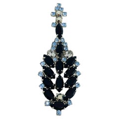 Vintage silver tone jewel black blue topaz glass Christmas tree designer brooch