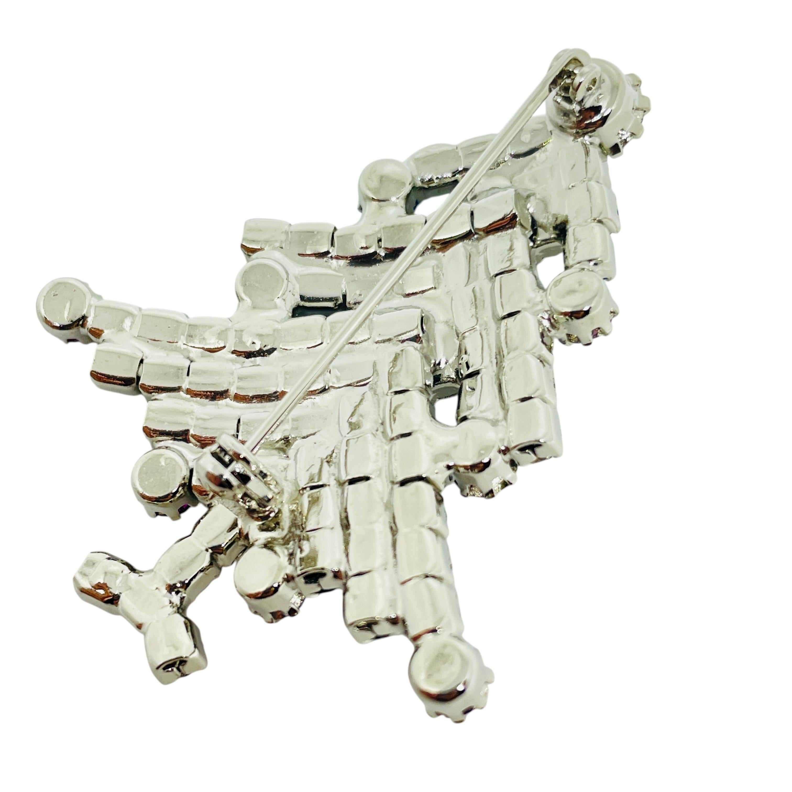 Vintage Silber Ton Juwel grün rot blau Glas Weihnachtsbaum Designer Brosche für Damen oder Herren im Angebot