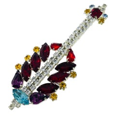 Vintage silver tone jewel ruby topaz citrin glass Christmas tree designer brooch