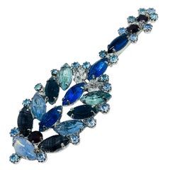 Vintage silver tone jewel sapphire topaz glass Christmas tree designer brooch