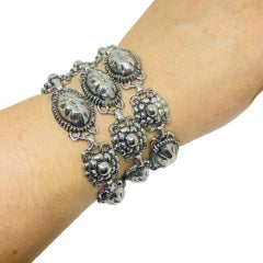 Large bracelet vintage à maillons de chaîne, style designer des années 80, finition argentée
