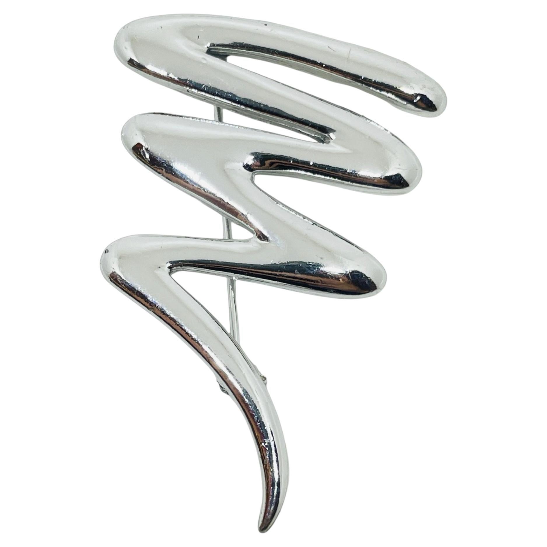 Broche vintage de style moderniste, couleur argent