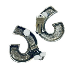 Vintage silver tone modernist geometric designer 80's clip on earrings