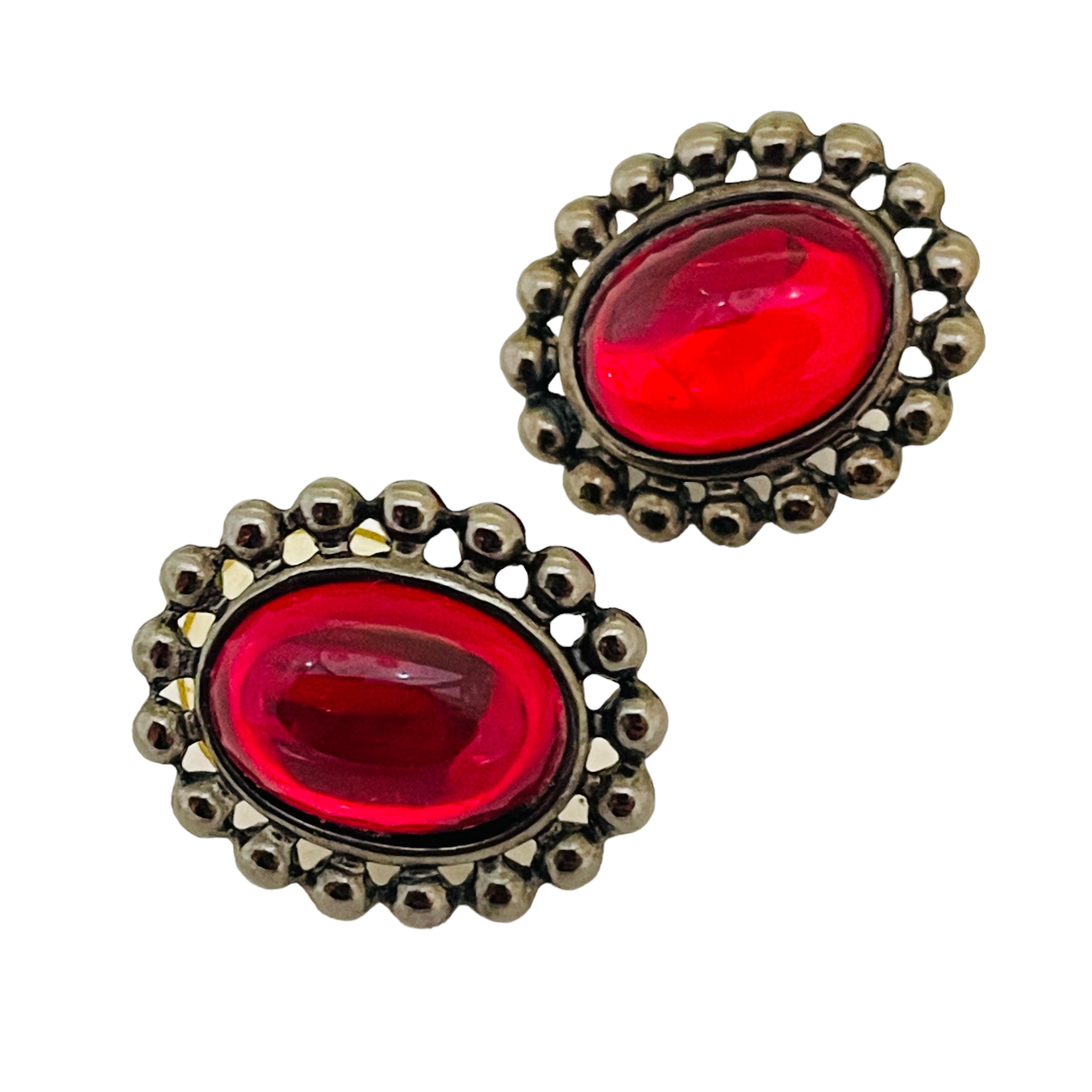 Orecchini a perno in vetro rosso d'argento d'epoca In condizioni buone in vendita a Palos Hills, IL