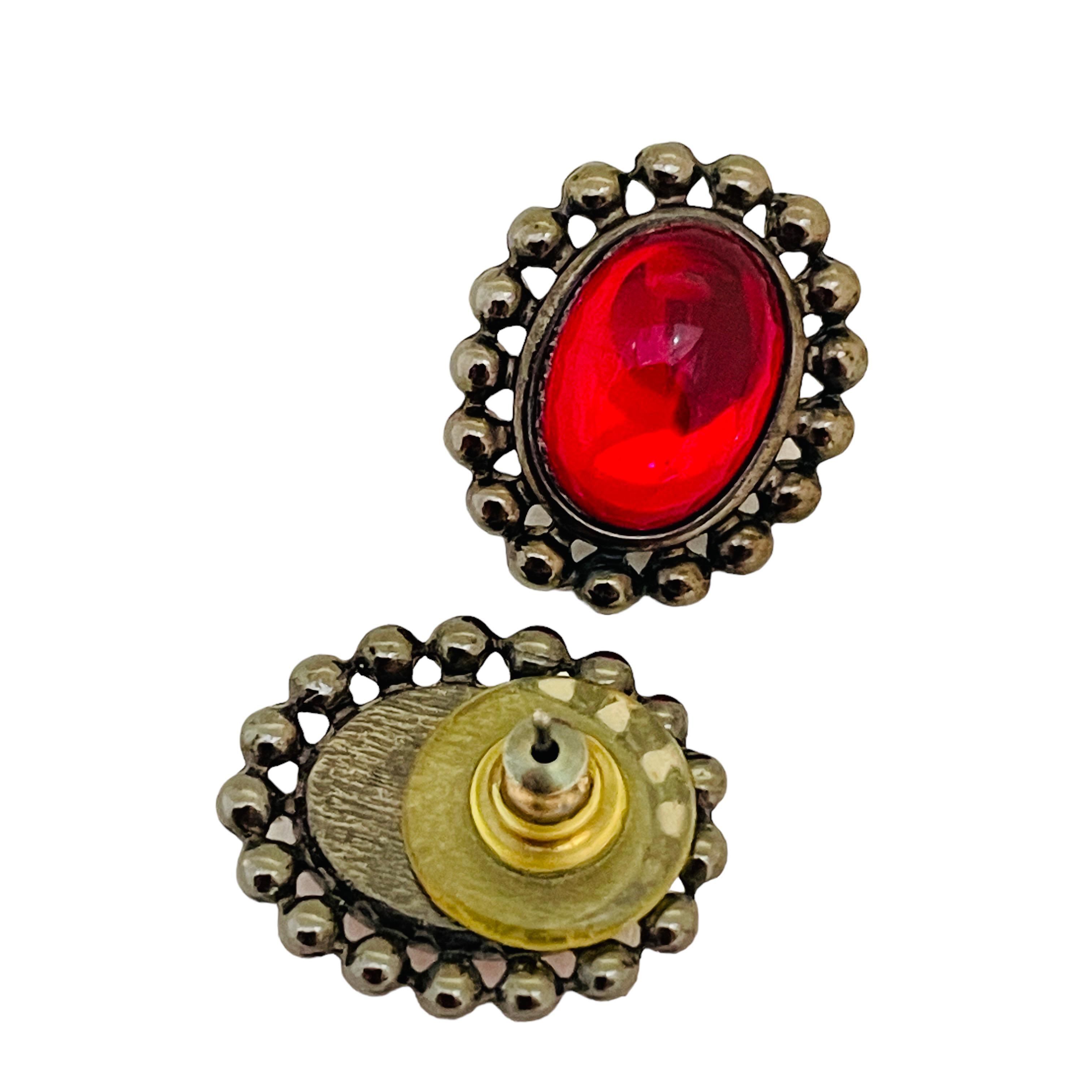 da uomo o donna Orecchini a perno in vetro rosso d'argento d'epoca in vendita