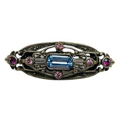 Vintage silver tone rhinestone art deco style designer brooch