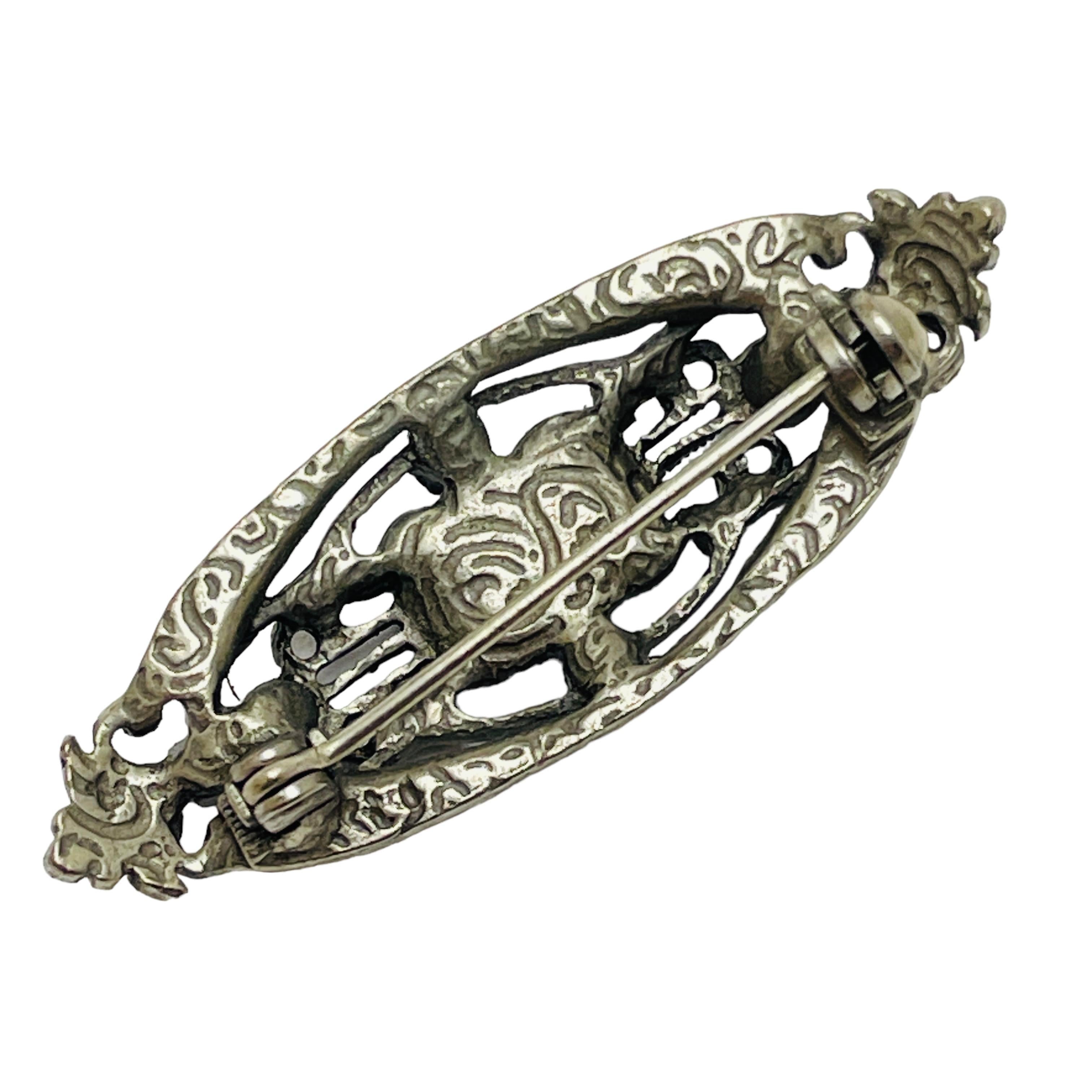 Vintage silver tone rhinestone art deco style designer brooch In Good Condition For Sale In Palos Hills, IL