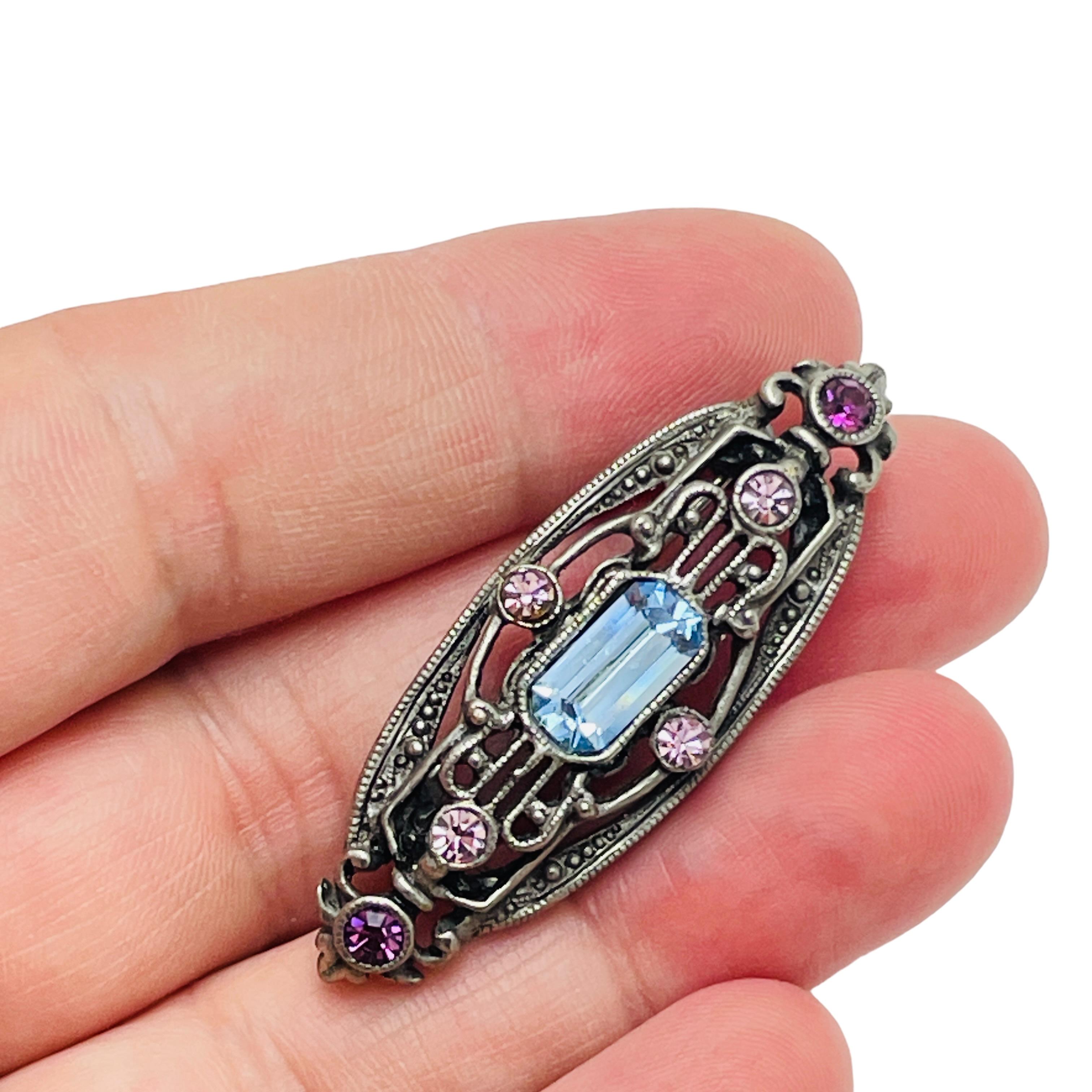 Women's Vintage silver tone rhinestone art deco style designer brooch For Sale