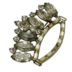 Vintage silver tone rhinestone crown designer brooch
