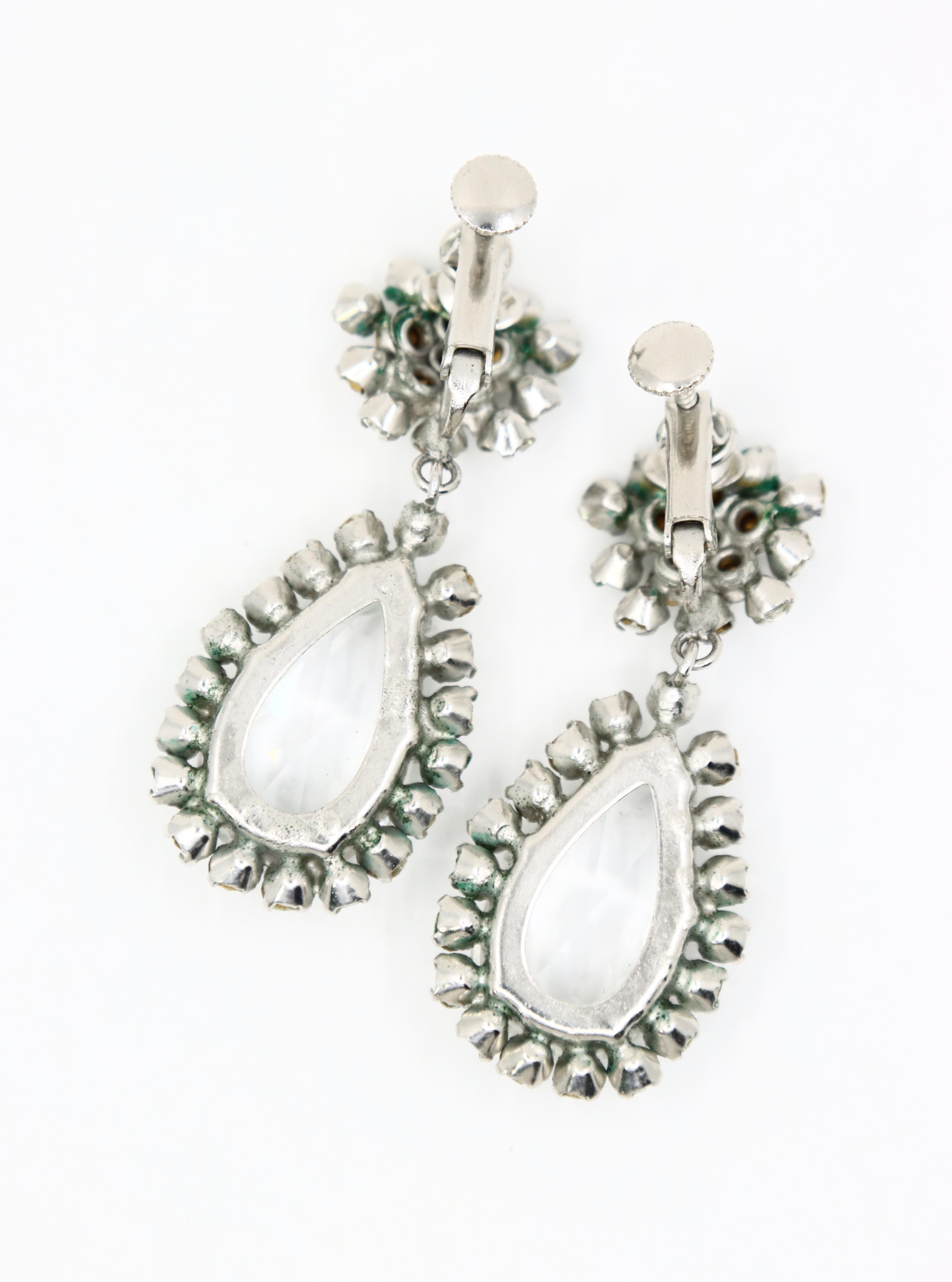 Vintage Silber Ton Strass Kristall Ohrringe im Angebot 7