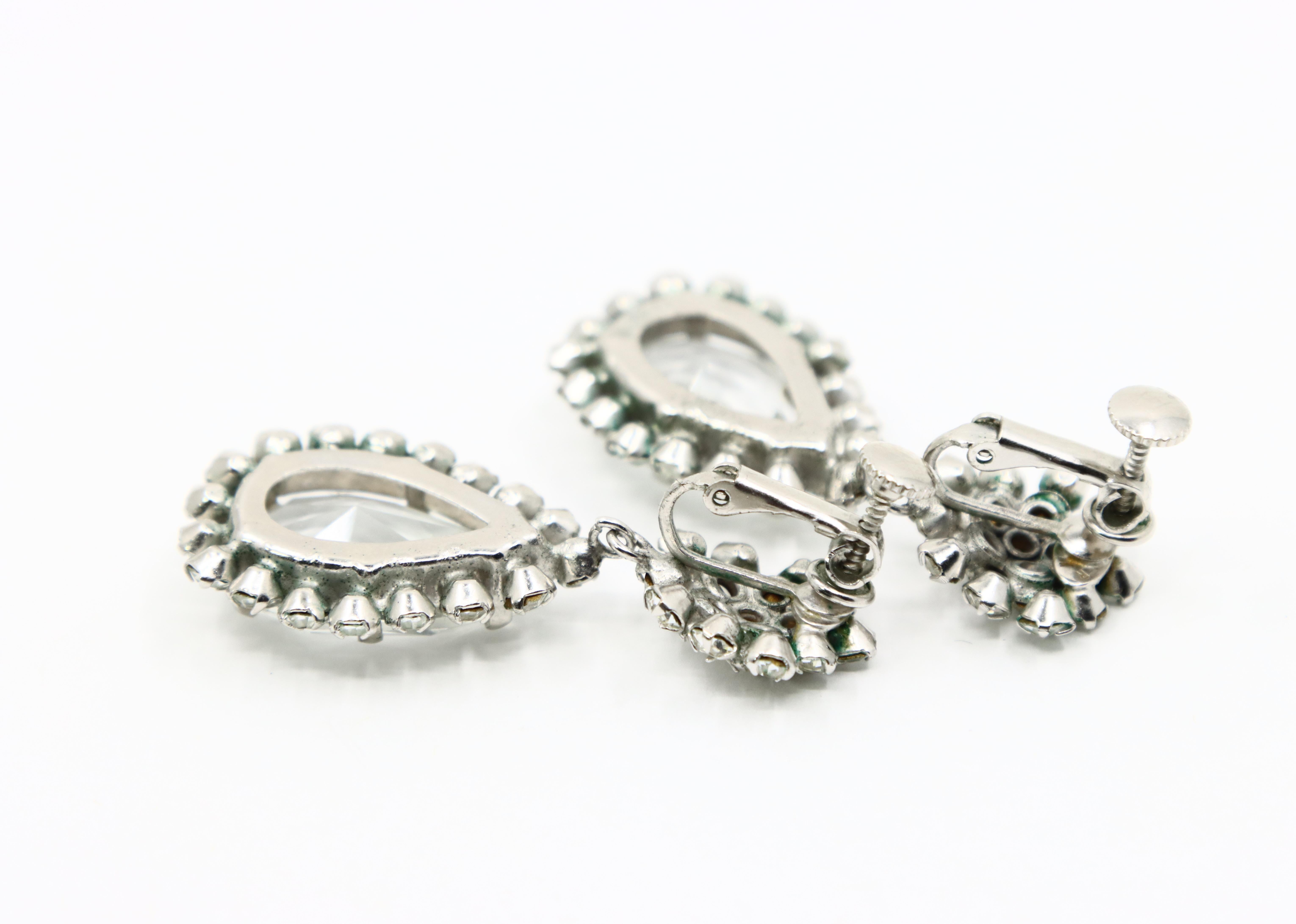 Vintage Silber Ton Strass Kristall Ohrringe im Angebot 8