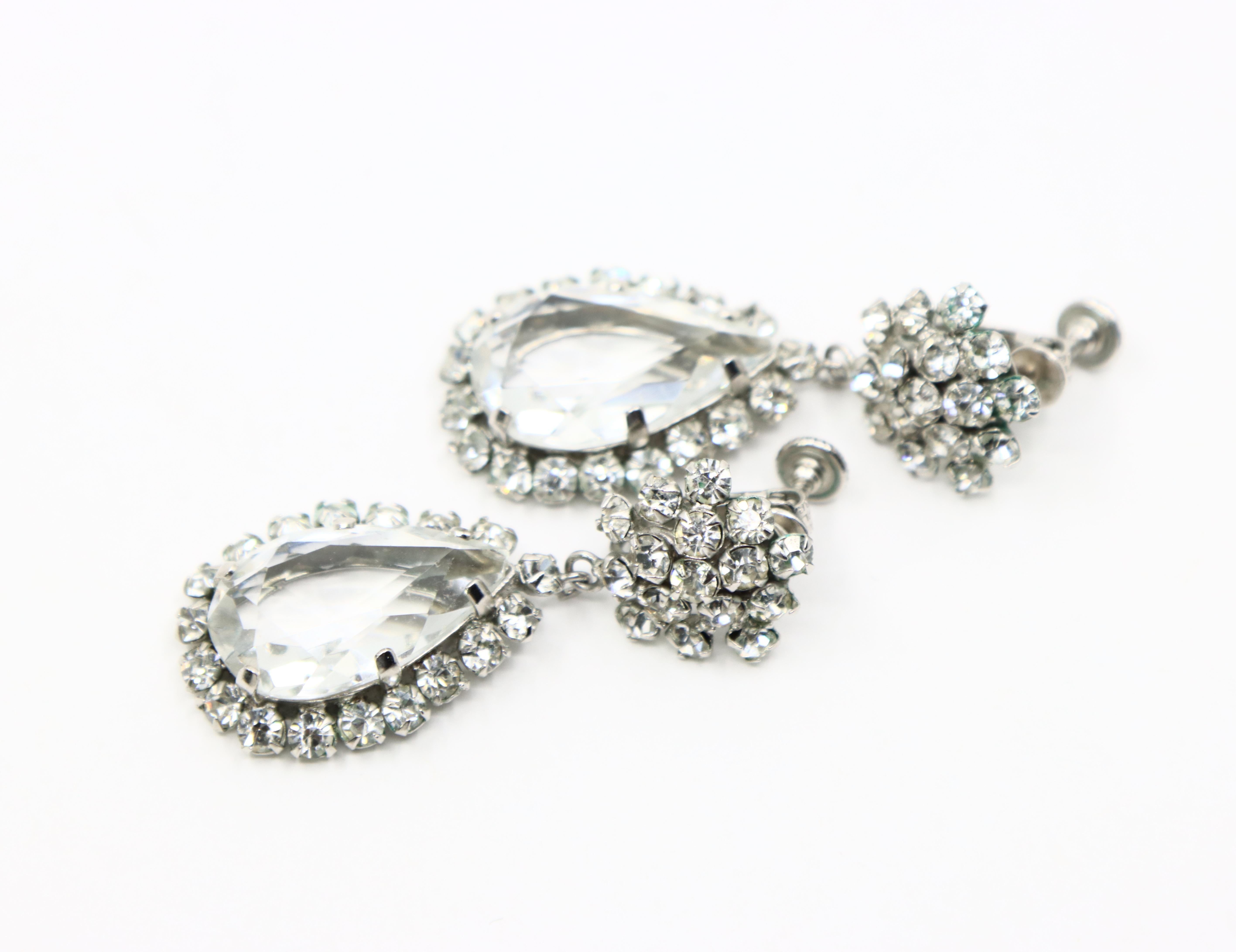 Vintage Silber Ton Strass Kristall Ohrringe im Angebot 9