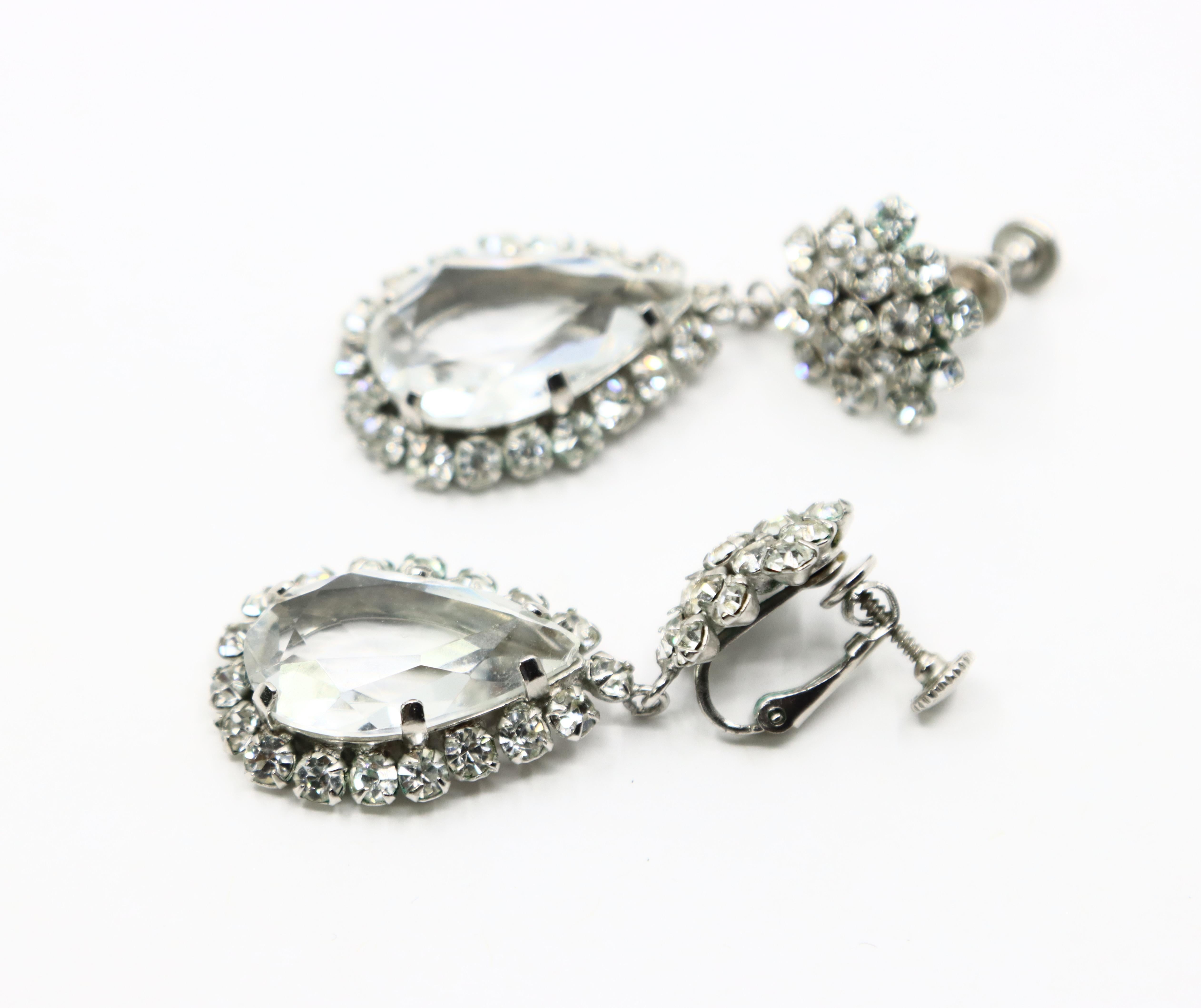 Vintage Silber Ton Strass Kristall Ohrringe im Angebot 1