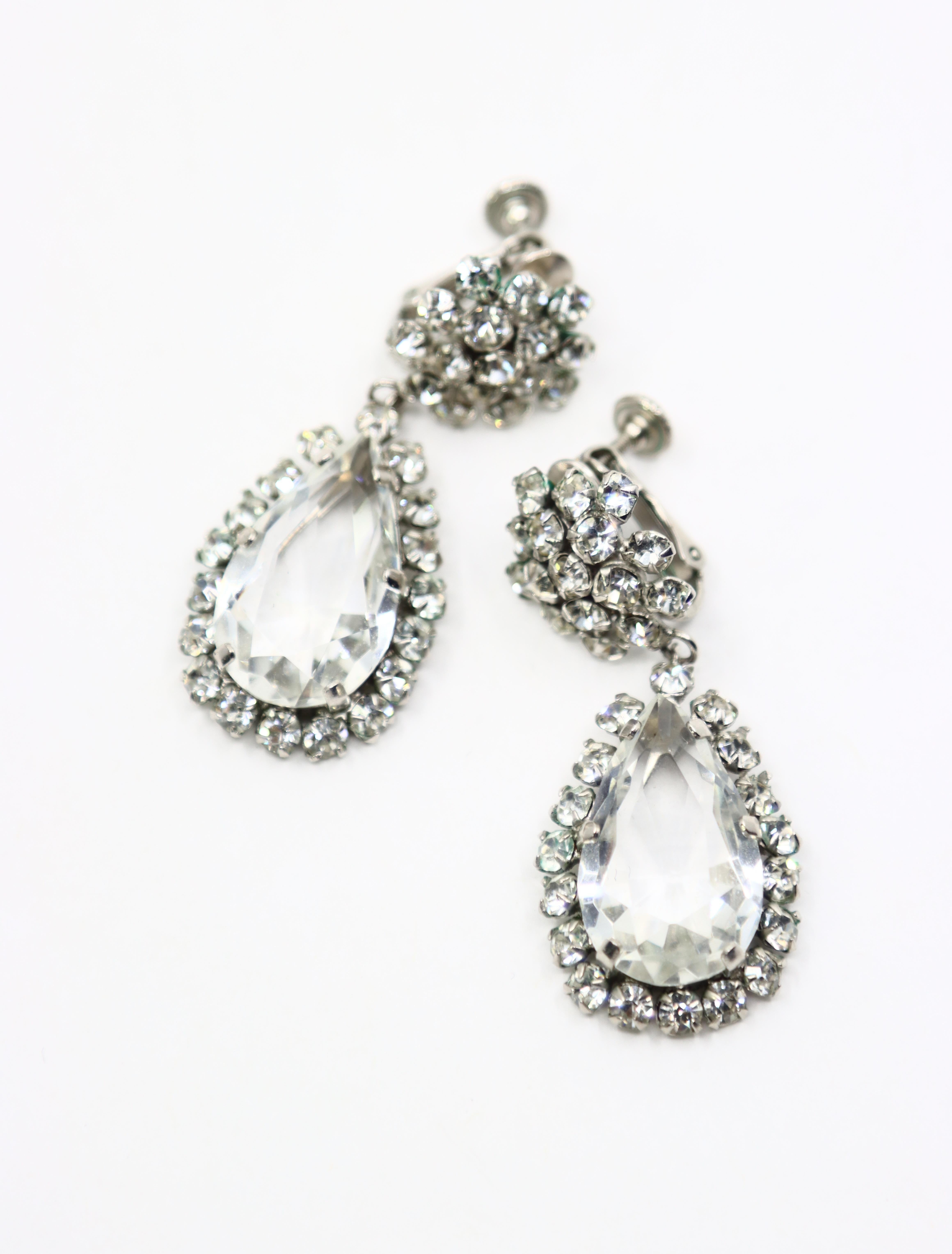 Vintage Silber Ton Strass Kristall Ohrringe im Angebot 2