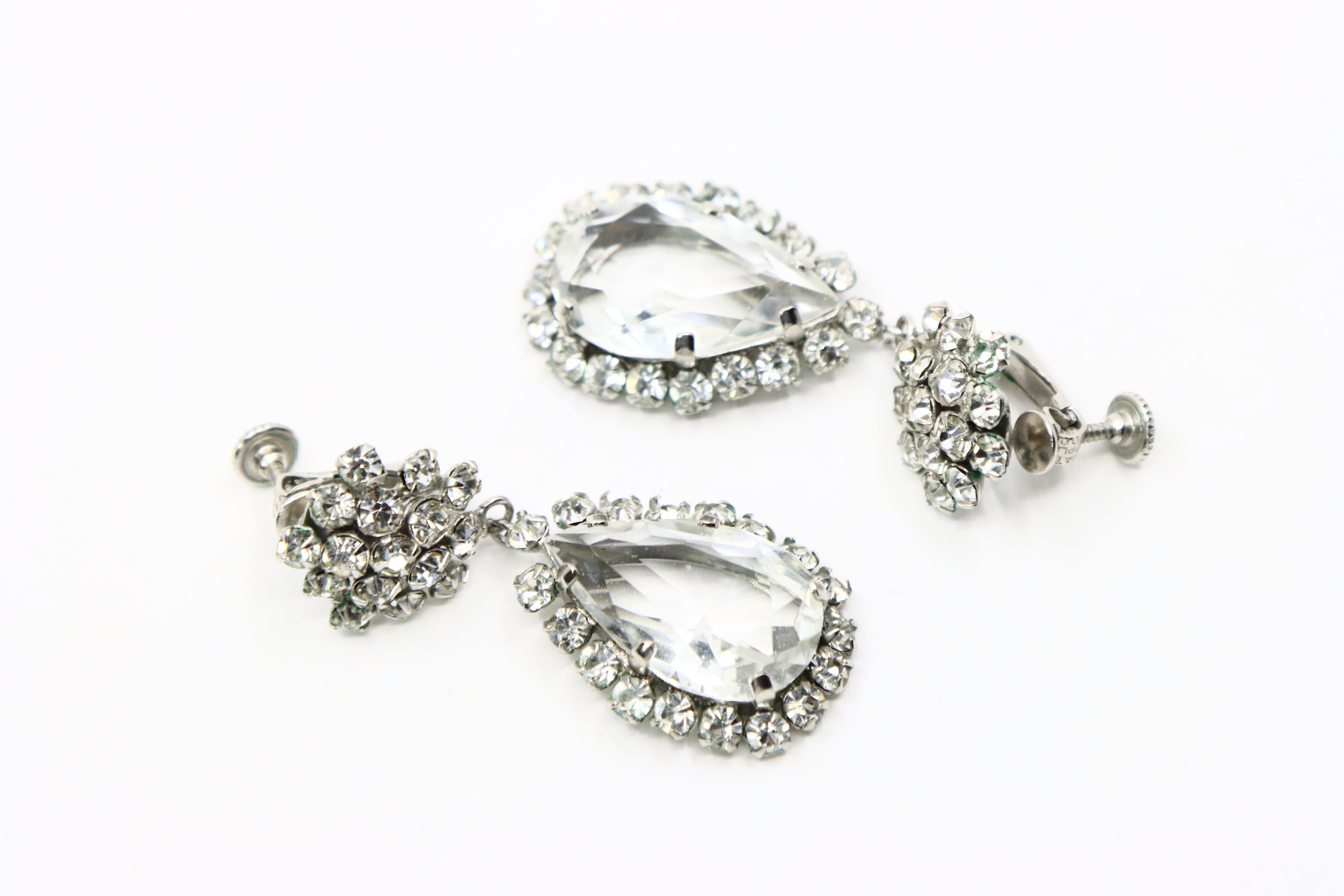 Vintage Silber Ton Strass Kristall Ohrringe im Angebot 3