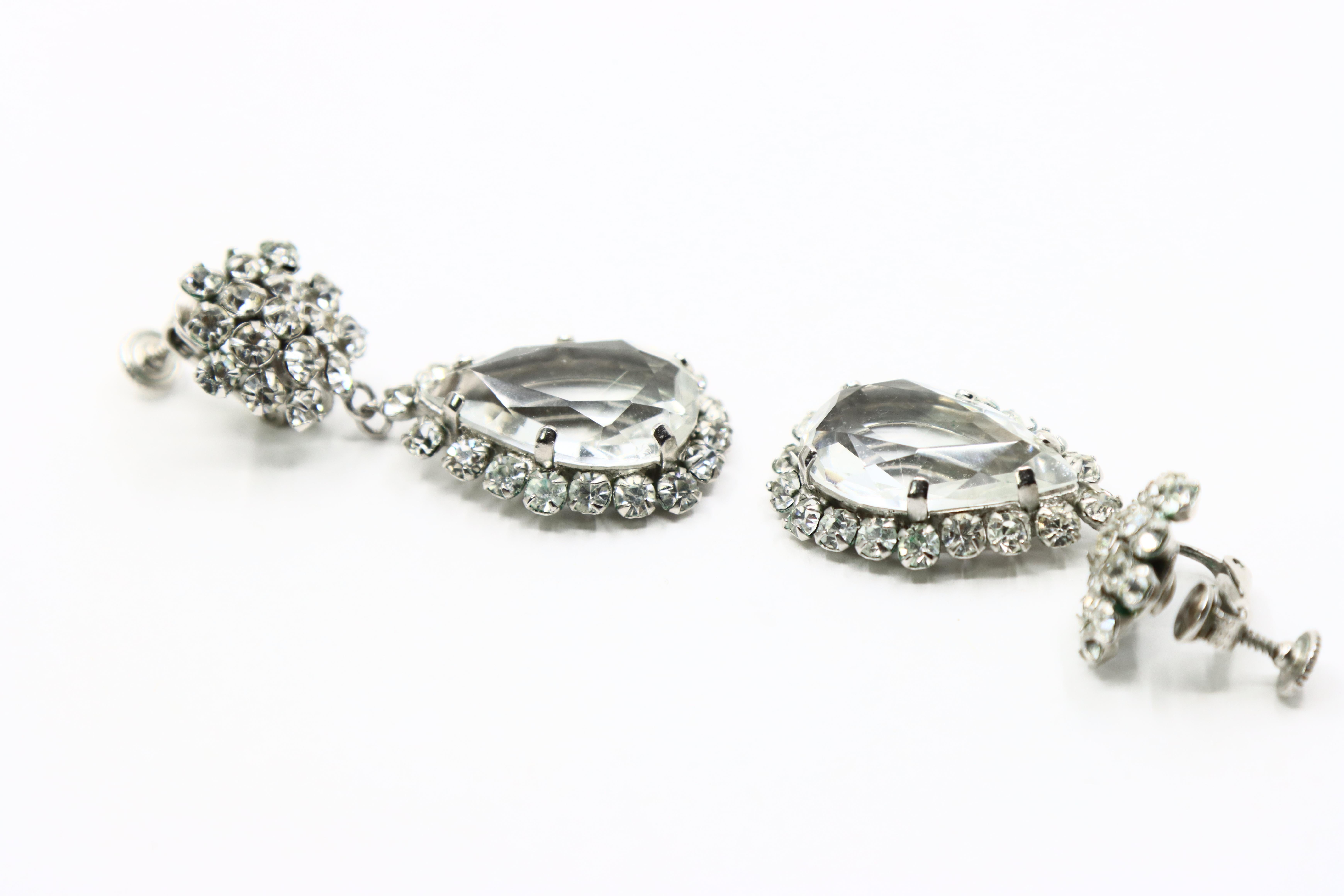 Vintage Silber Ton Strass Kristall Ohrringe im Angebot 5