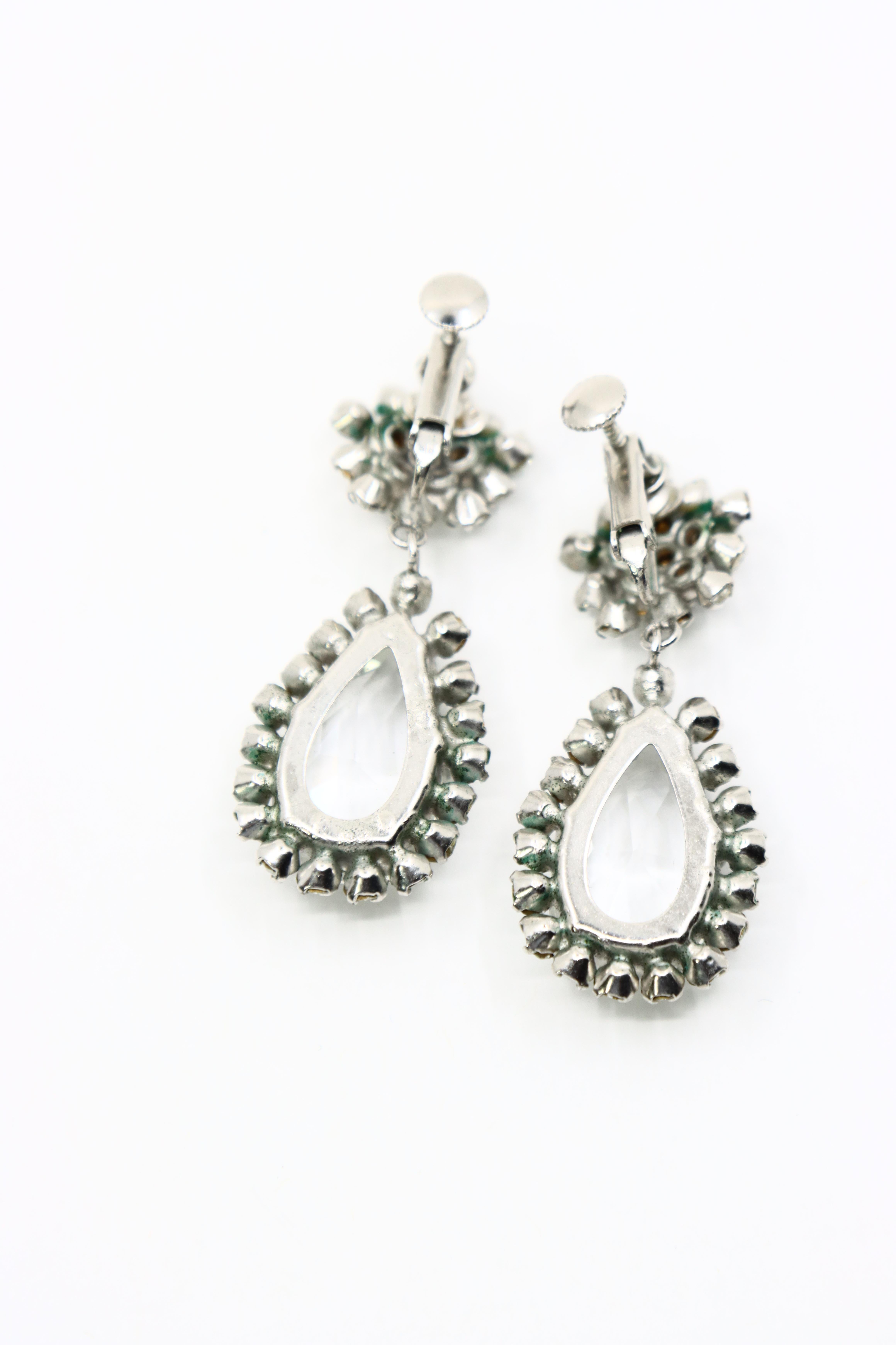 Vintage Silber Ton Strass Kristall Ohrringe im Angebot 6