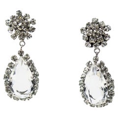 Vintage Silver Tone Rhinestone Crystal Earrings