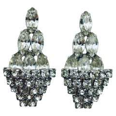 Vintage silver tone rhinestone designer clip on earrings