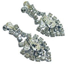 Vintage silver tone rhinestone designer screw back earrings