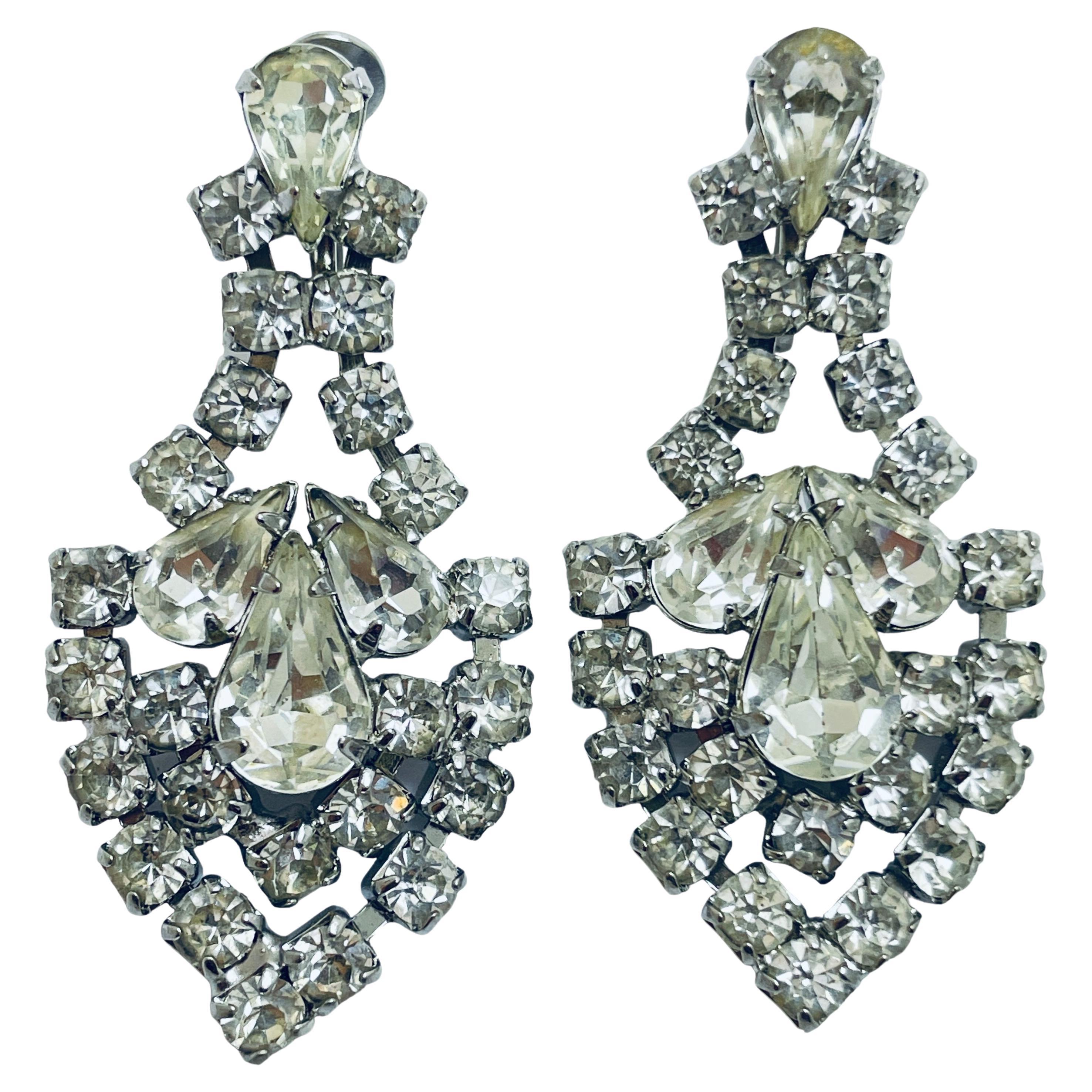 Vintage Silber Ton Strass Designer Schraube zurück Ohrringe