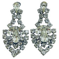 Vintage Silber Ton Strass Designer Schraube zurück Ohrringe