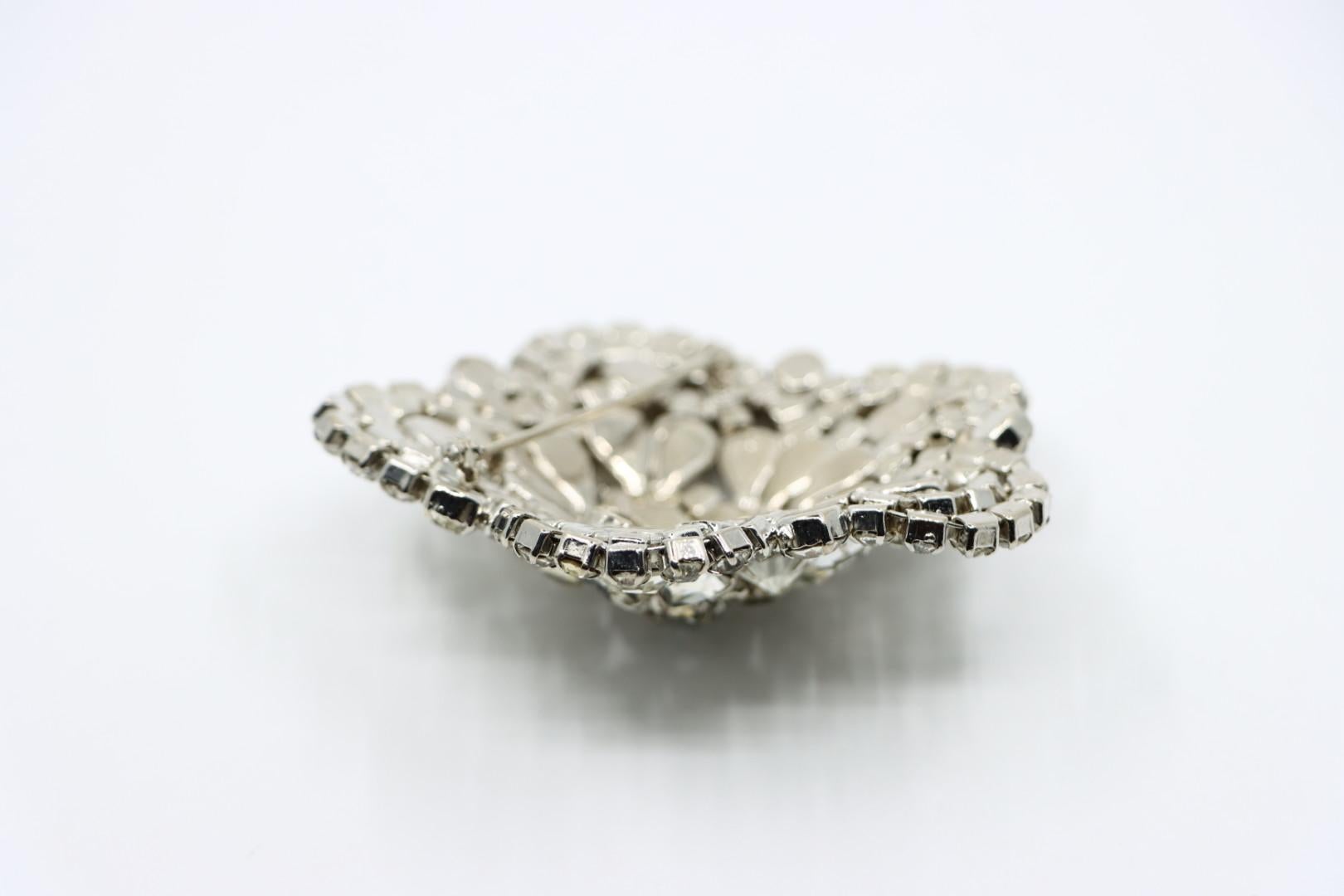 Vintage Silver Tone Rhinestone Flower Brooch Pin 6