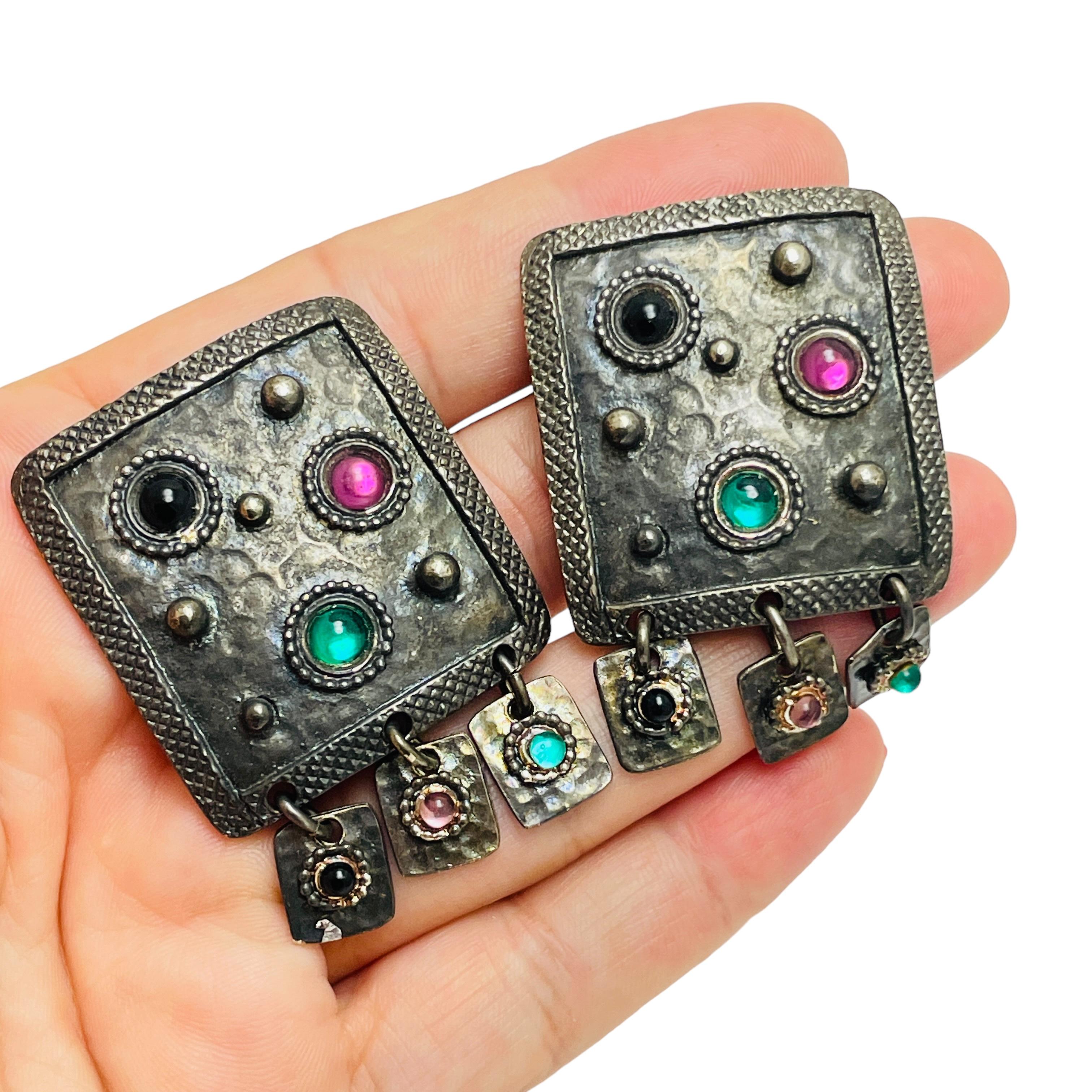 De las mujeres Pendientes de diseño vintage de estrás en tono plateado con clip único en venta