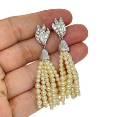 Vintage Silber Ton Strass faux Perle Quaste Designer Ohrringe durchbohrt