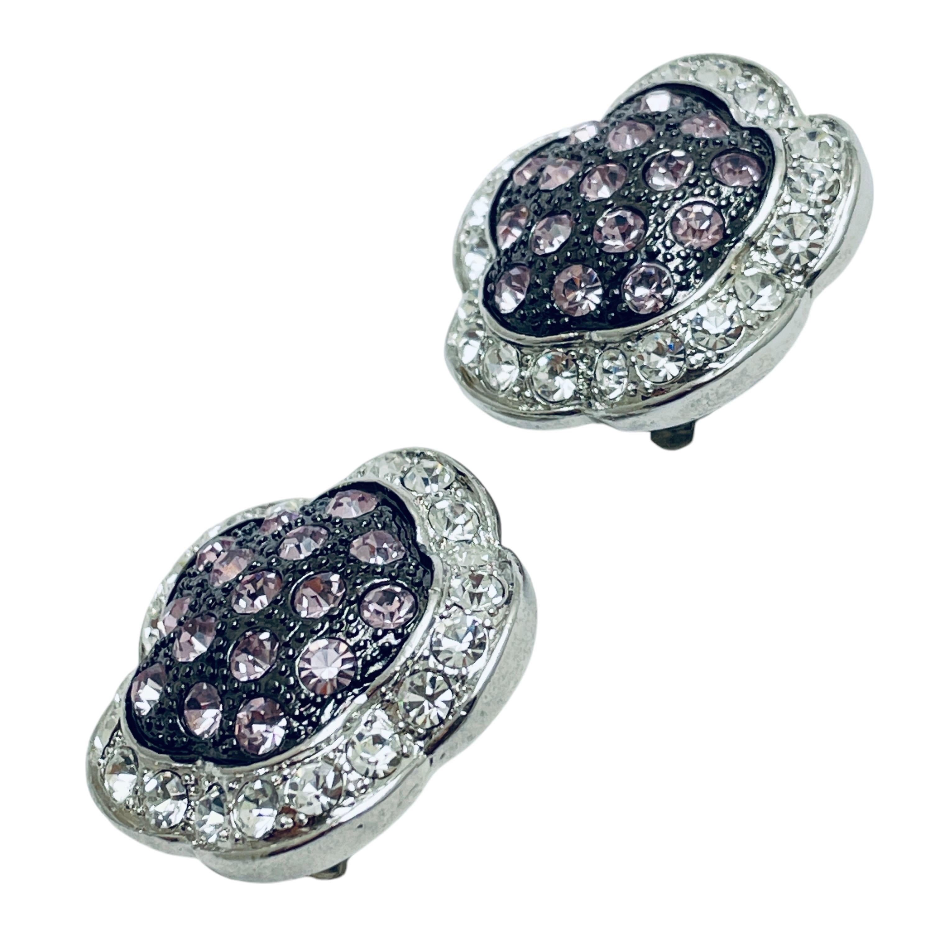 Orecchini a clip d'epoca in argento con strass e fiori di design In condizioni buone in vendita a Palos Hills, IL