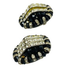 Vintage Silber Ton Strass Glasperlen Designer Landebahn Clip auf Ohrringe