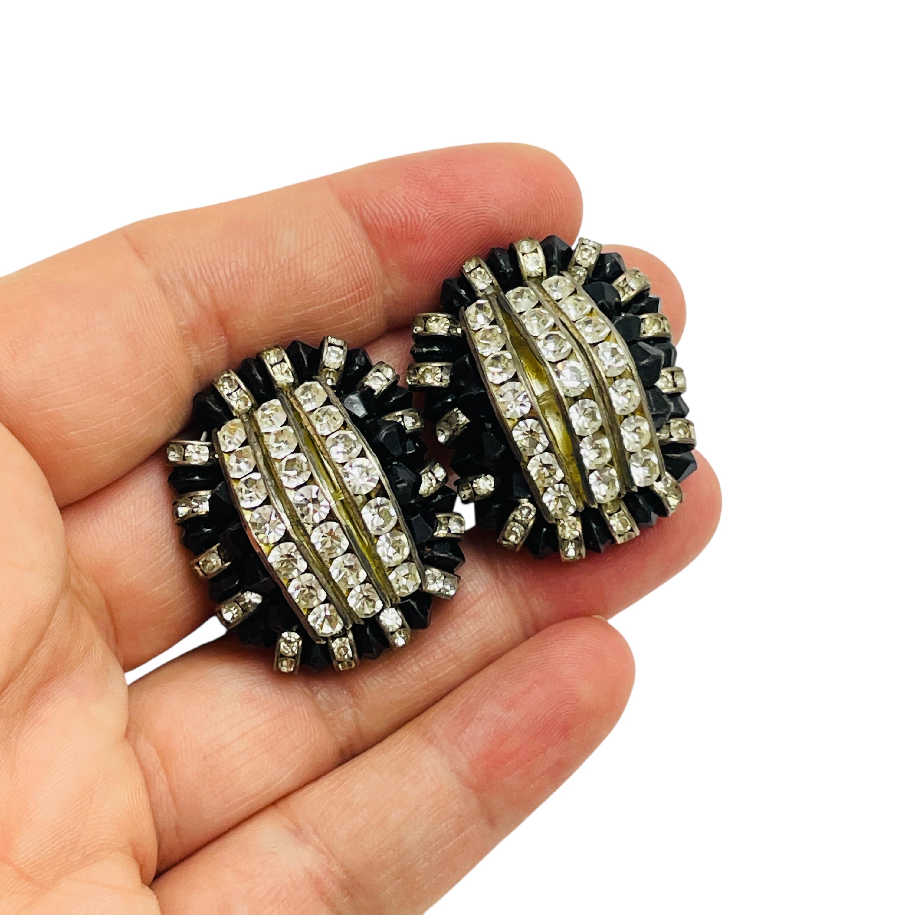 Women's Vintage silver tone rhinestones glass beads designer runway clip on earrings For Sale