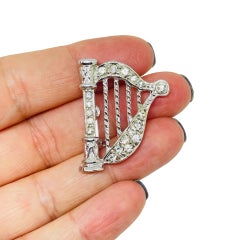 Vintage silver tone rhinestones music harf designer brooch