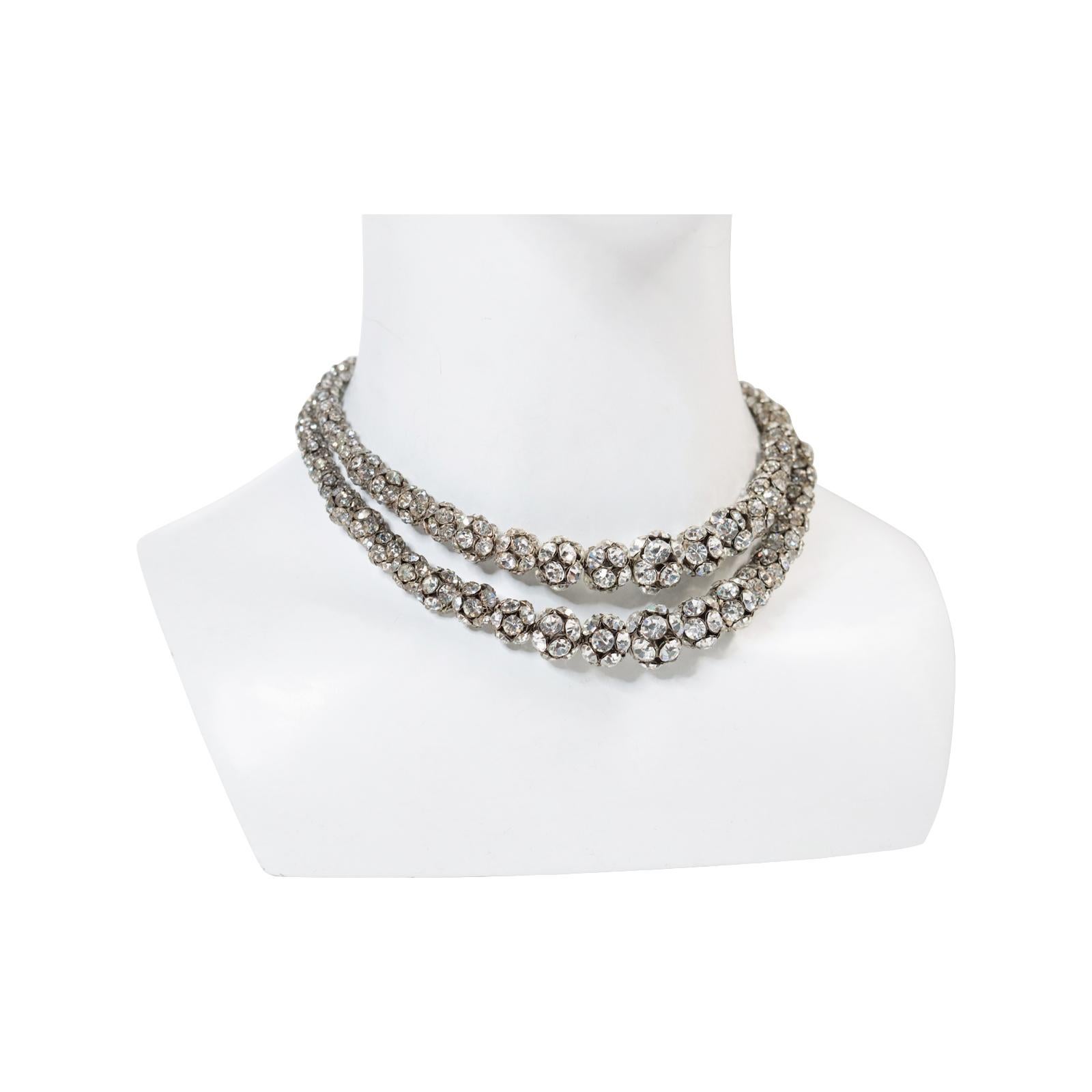 Vintage Silver Tone Rondelles Necklace Circa 1940s. This is one of the most unusual and well-made necklaces in the collection.  It is round in shape and in graduating sizes.  It is silver-toned but has a black base color, which makes it stand out. 
