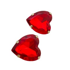 Orecchini a clip vintage in argento con vetro rosso rubino, firmati Runway