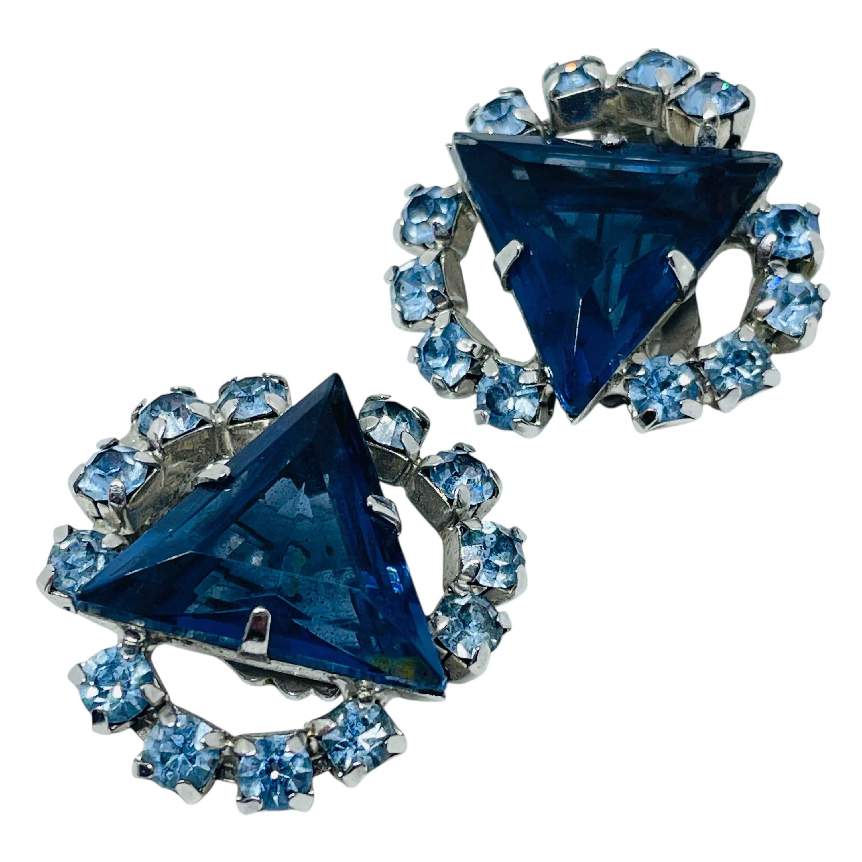Femenino o masculino Pendientes vintage de clip de cristal azul zafiro en tono plateado en venta