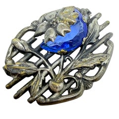 Spilla vintage in vetro zaffiro argentato di design
