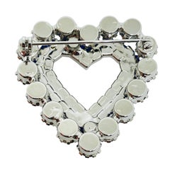 Vintage silver tone sapphire glass stones heart designer brooch