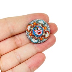 Vintage silver tone signed ITALY micro music colorful brooch