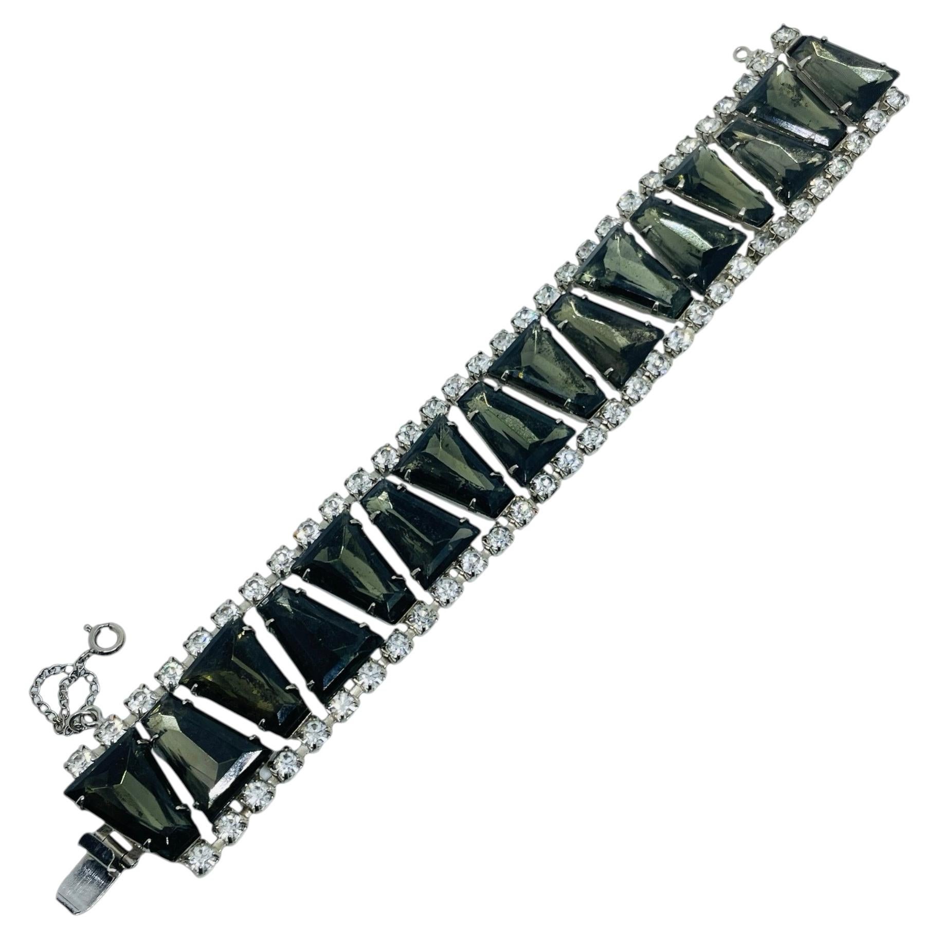 Pulsera de eslabones de diseño vintage de cristal ahumado en tono plateado en venta