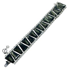 Vintage silver tone smokey glass designer link bracelet