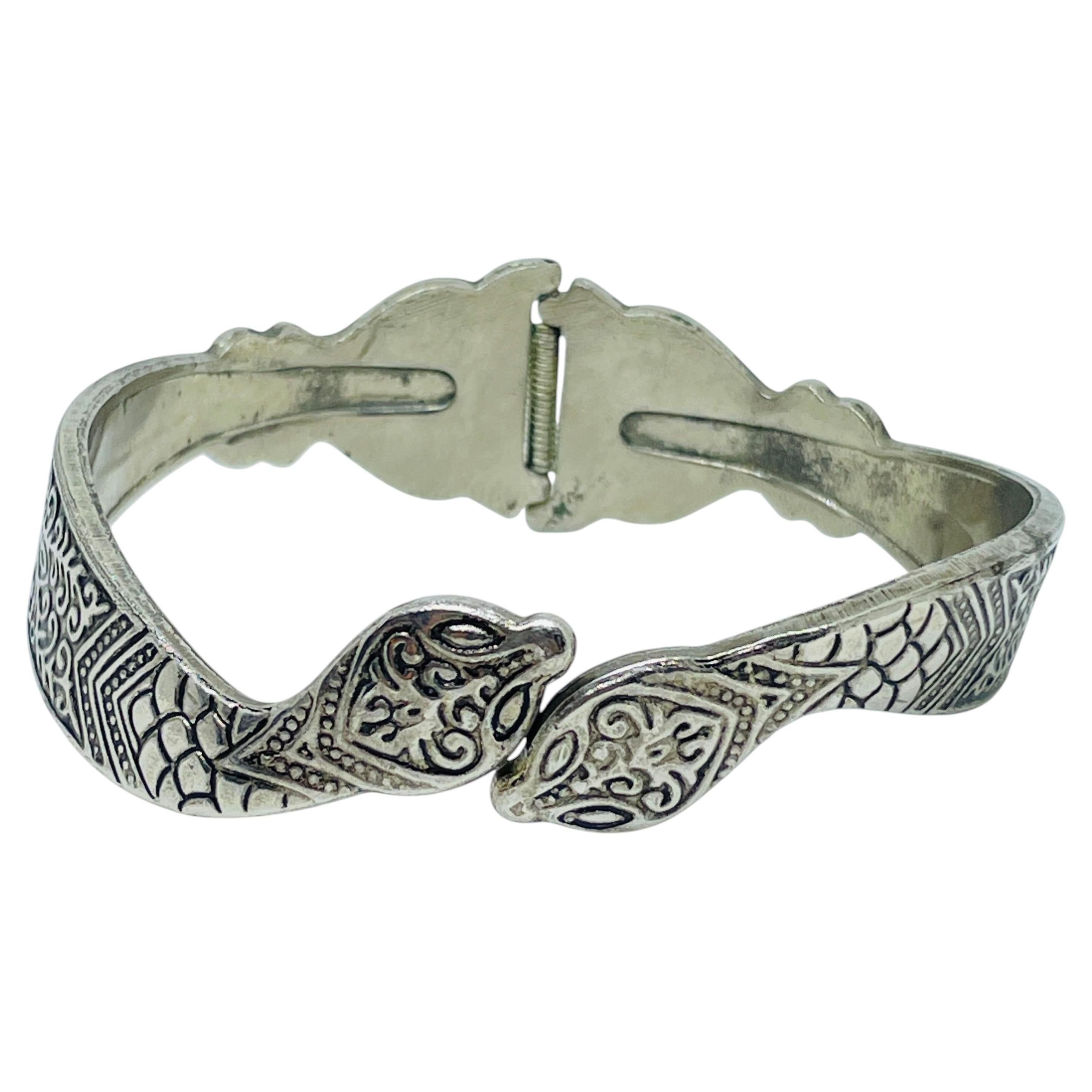 Vintage silver tone snake designer cuff bracelet
