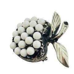 Vintage silver tone white lucite apple brooch