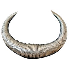Vintage Silver Toned Coiled Metal Collar Necklace