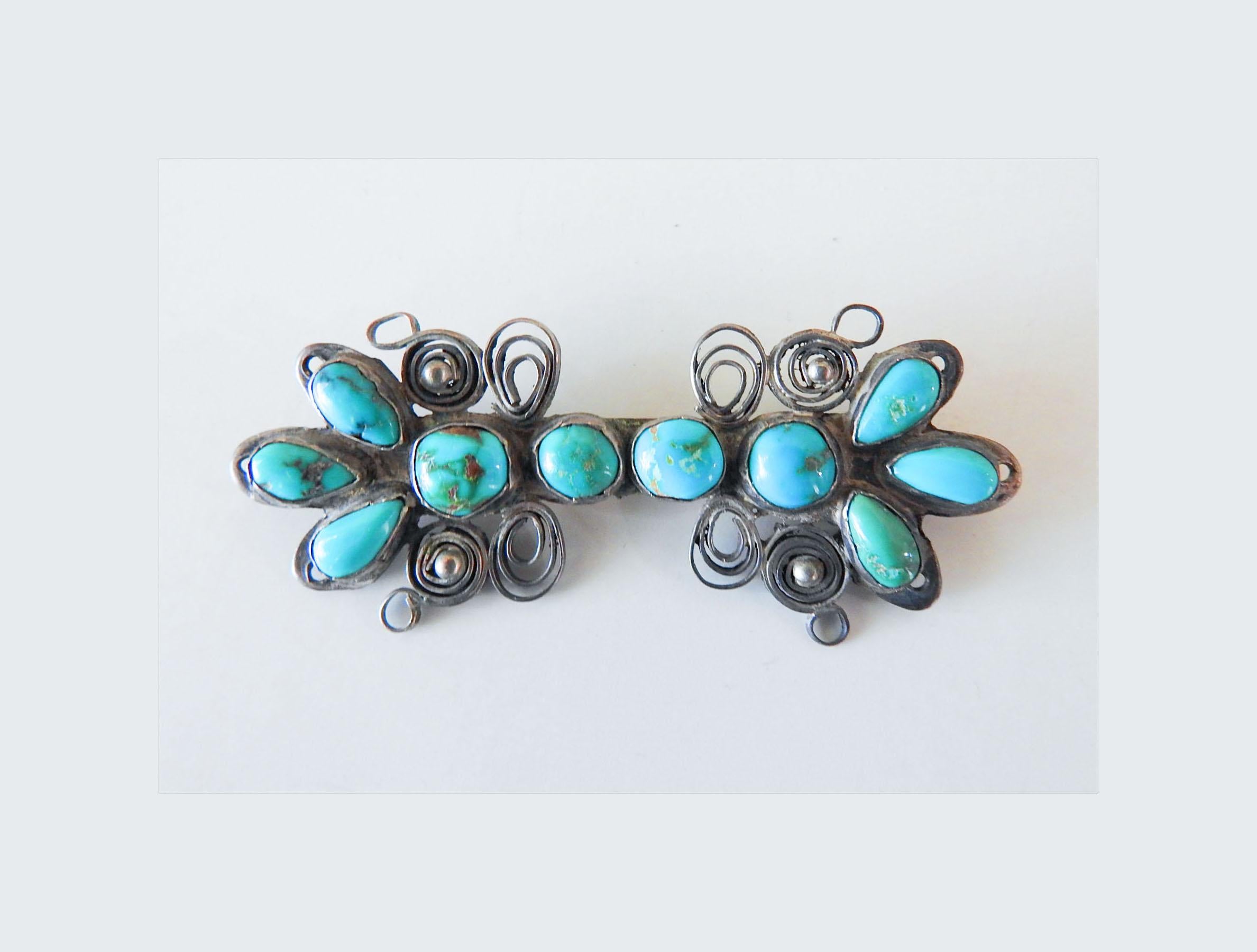 Vintage Silver & Turquoise Native American Handmade Brooch In Good Condition For Sale In Seguin, TX