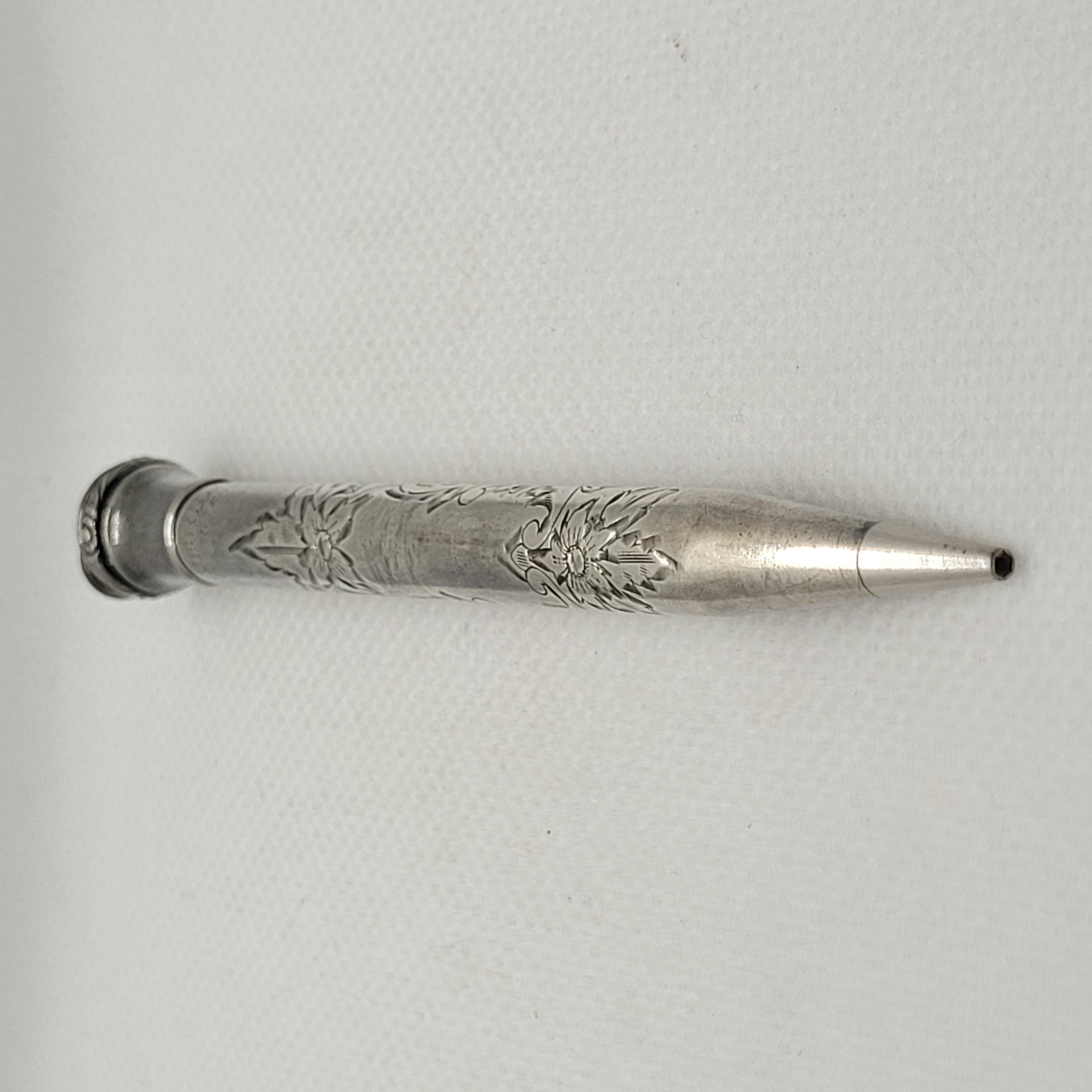 Art Deco Vintage Silver Wahl Eversharp Pencil Floral Design 4 inches, 8mm wide USA Made